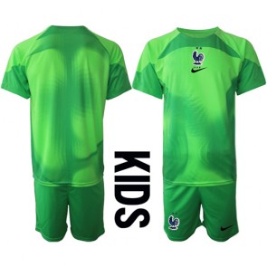 Frankrike Målvakt kläder Barn VM 2022 Bortatröja Kortärmad (+ korta byxor)